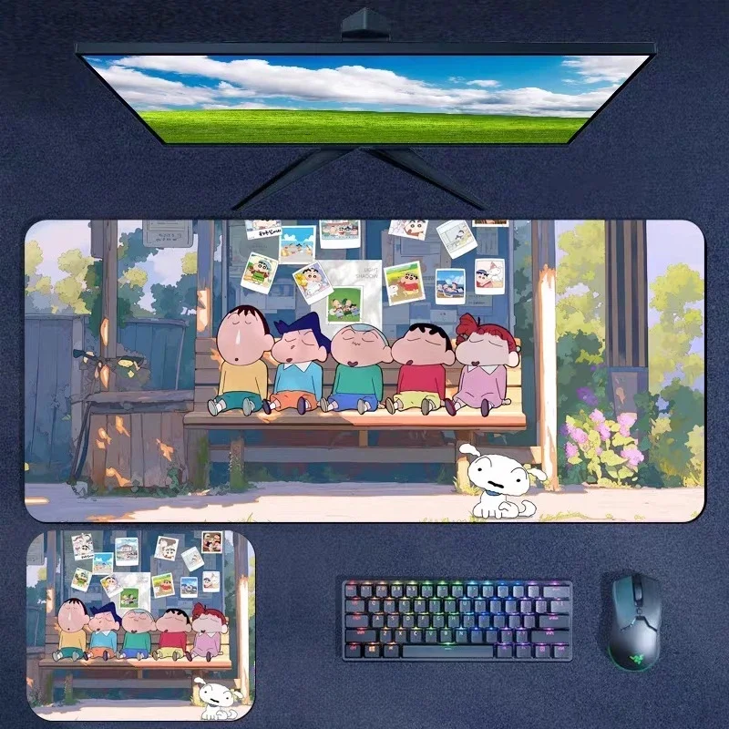 Anime Crayon Shin-chan Friends Napping on Bench Large Mousepad Rubber Non-Slip Extended Gaming Desk Mat Keyboard Pad for PC Gami