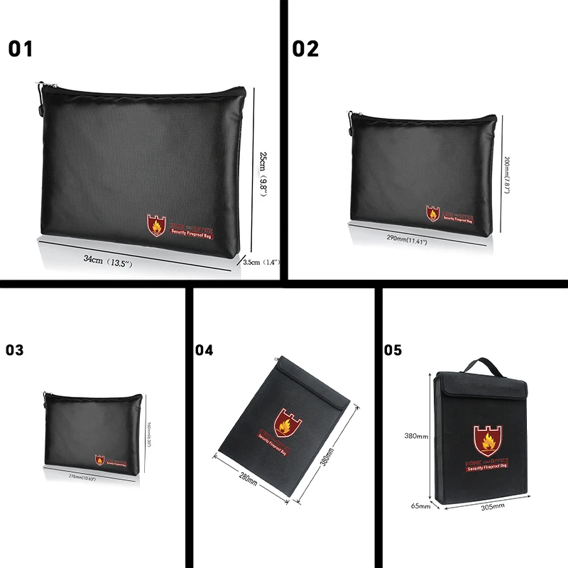 Portable Fireproof & Waterproof Document Envelope File Folder Cash Pouch Fireproof Money Bag Lipo Safe Bag for Home Office