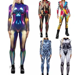 New Women Skeleton Jumpsuit Halloween Cosplay Horror Costume Sexy Zentai Suit Carnival Punk Sexy Bodysuit Aerial Yoga Catsuit