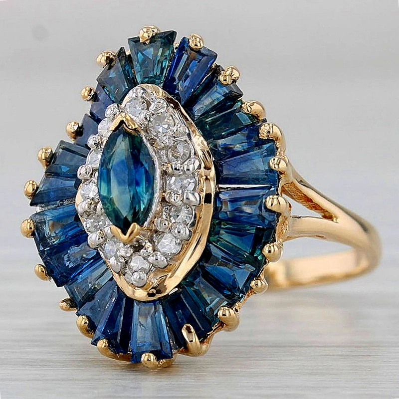 Luxuriöser Funkelnder Blauer Synthetischer Zirkonia-Ring mit Goldenem Glanz für Damen, Modischer Charm für Bankette und Jubiläen, Schmuck-Accessoires