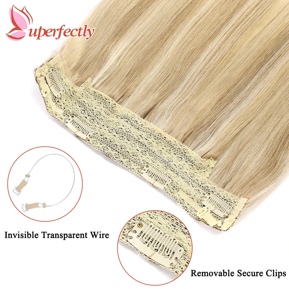 Straight Halo Hair Extensions Real Human Hair Wire Clip In Hair With Invisible Fish Line Hairpiece Clip In Hair Extensions