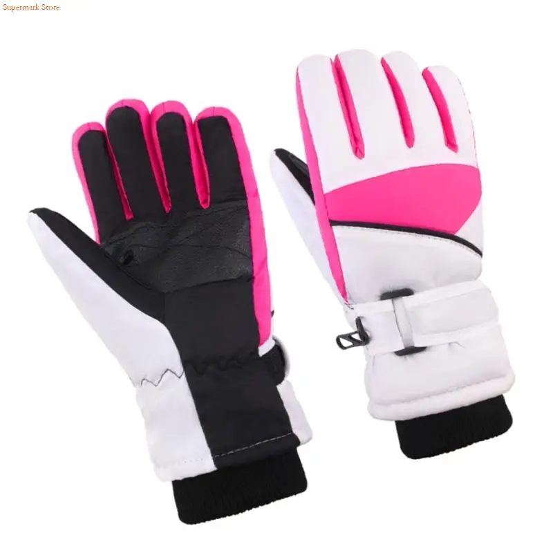 Q5WE قفازات الشتاء الدافئة للأطفال مزدوجة الطبقات ضد الرياح سبليت قفازات الأصابع التزلج الملحقات مع جزء اليد المعززة #3