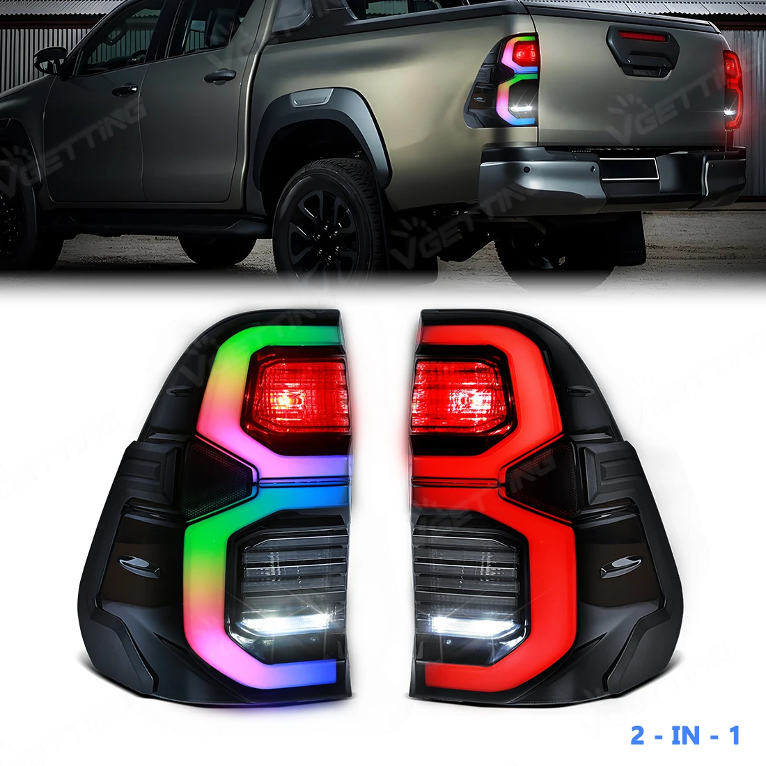 LED RGB Tail Light Assembly For Toyota Hilux 2015 2016 2017 2018 2019 2020 2021 2022 2023 2024 APP Control Colorful Taillamp 12V