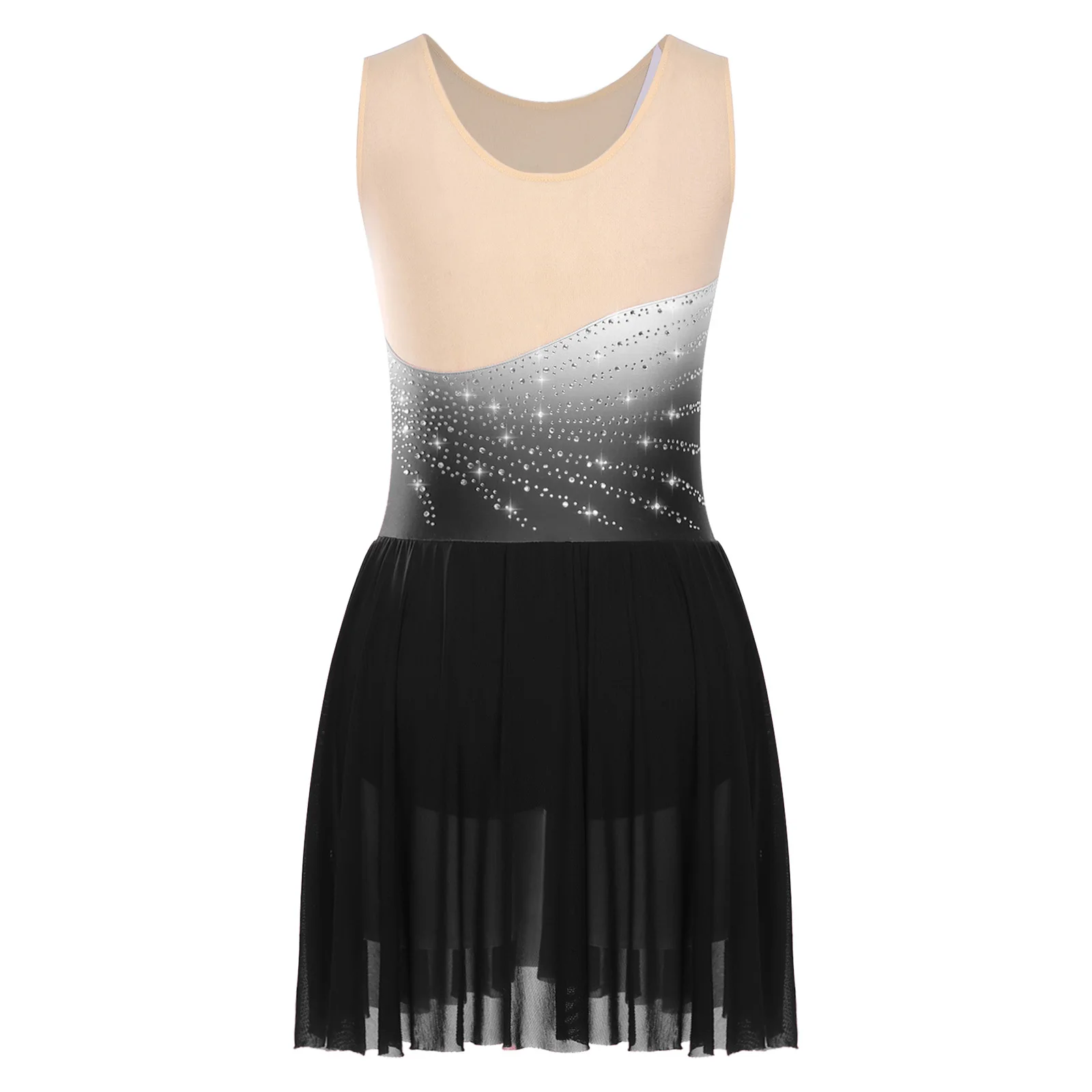 Damen-Ballett-Trikot für lyrischen Tanz, Strass, ärmellos, Eislaufkleid mit integriertem Slip für professionelle Tanzaufführungen