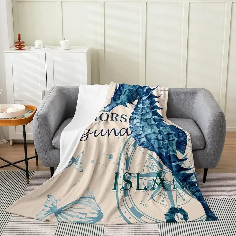 Kids Seahorse Flannel Fleece Throw Blanket Ocean Creature Themed Fuzzy Blanket Sea Underwater World All Season Bed