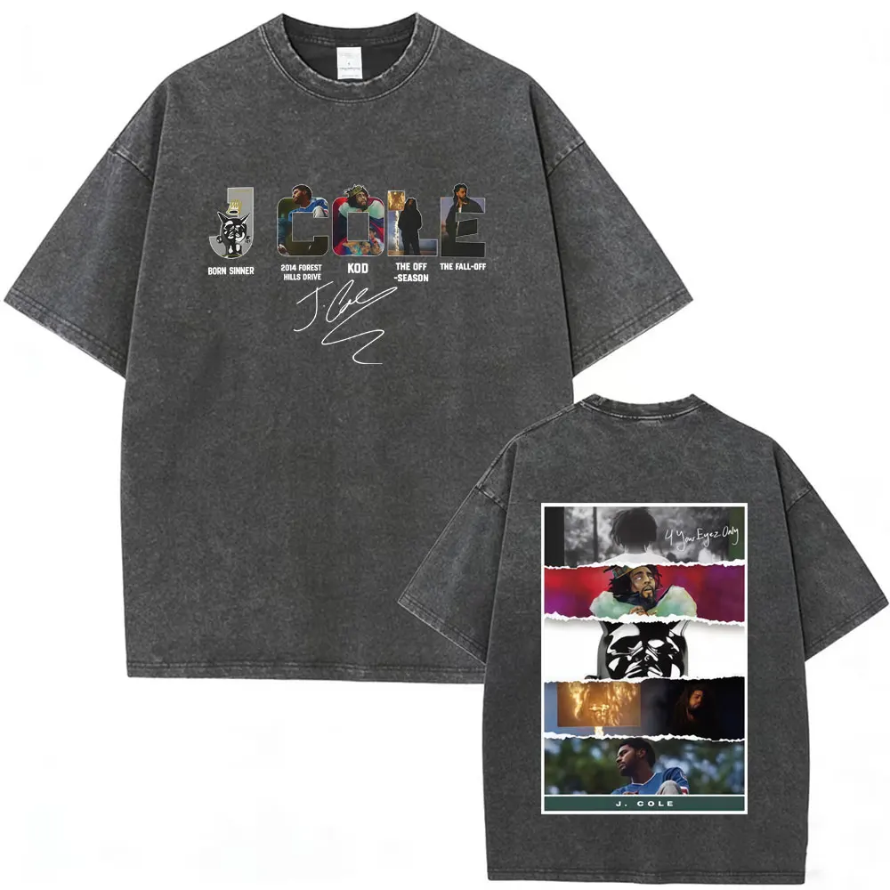 

Rapper J Cole Music Album Cover Vintage Washed T-shirt The Fall Off Print T Shirts Men Hip Hop Fashion Tees Oversized Streetwear