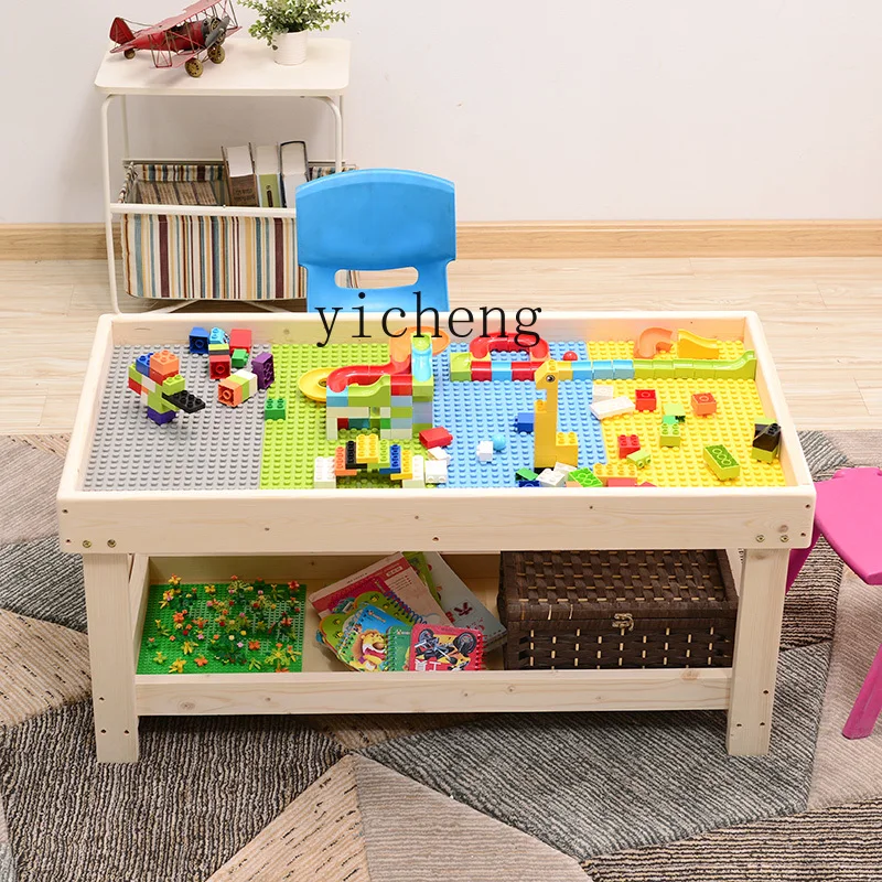 Grande table de nuit de construction pour enfants, puzzle multifonctionnel, jouet assemblé, bois massif, XL