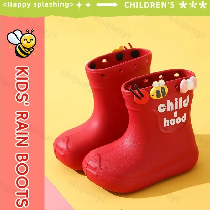 Children's Rain Boots 2025 New Cute Cartoon Decoration Boys Girls Rain Boots EVA Kids Water Shoes Fashion DIY Waterproof Shoes