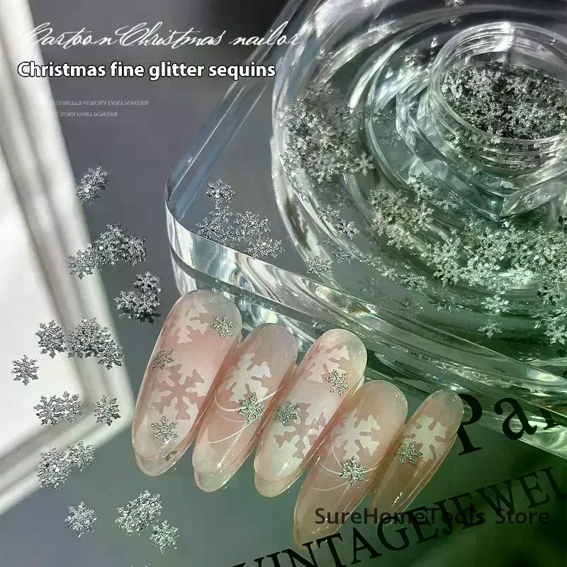 عيد الميلاد ندفة الثلج مسمار الترتر تألق الشتاء رقائق سبانجلز ثلاثية الأبعاد مسمار الفن لاصقة تزيين نصائح سحر مانيكير صالون DIY بها بنفسك