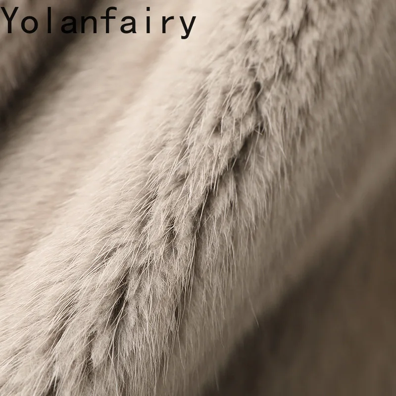 YOLANFAIRY ماركة معطف الفرو الطبيعي امرأة المنك سترة الشتاء منتصف طول الفاخرة 2025 معاطف فرو المنك كاملة الوقوف طوق الرمادي جاكيتات