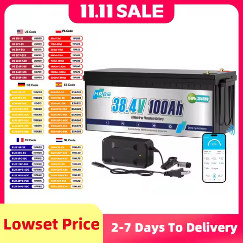 HRBEEnergy 36V 100AH LiFePO4 Lithium Battery Pack With Bluetooth 200A BMS For Off-Grid Trolling Motor Camper Home Energy Storage