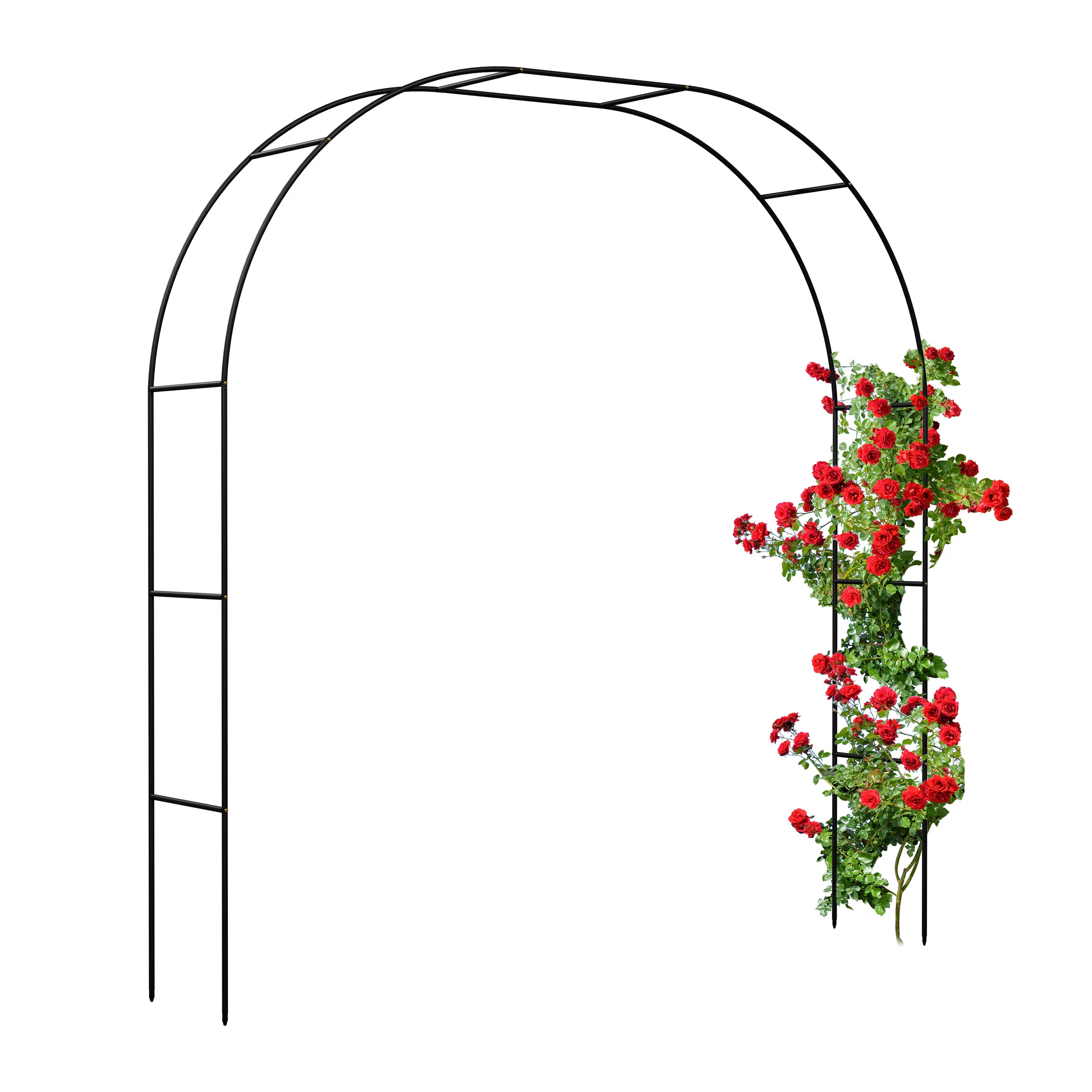 Arco a forma di rosa, regolabile in 2 larghezze, per piante rampicanti in giardino, in acciaio, colore nero, 250 x 235/180 x 40 cm, arco a traliccio, arco per piante, arco per cancelli, Relaxdays.
