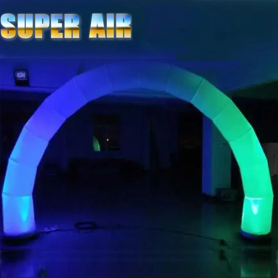 Arco inflable redondo multicolor de arco iris, tela Oxford personalizada profesional, iluminación para exteriores