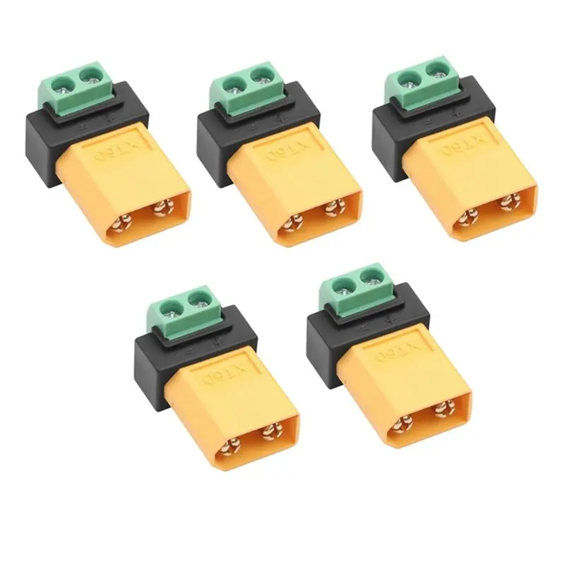 B23B XT60 Connectors 5Pcs XT60 Solderless Connector Screw Terminal Adapter Portable XT60 Connector Power Plug Male