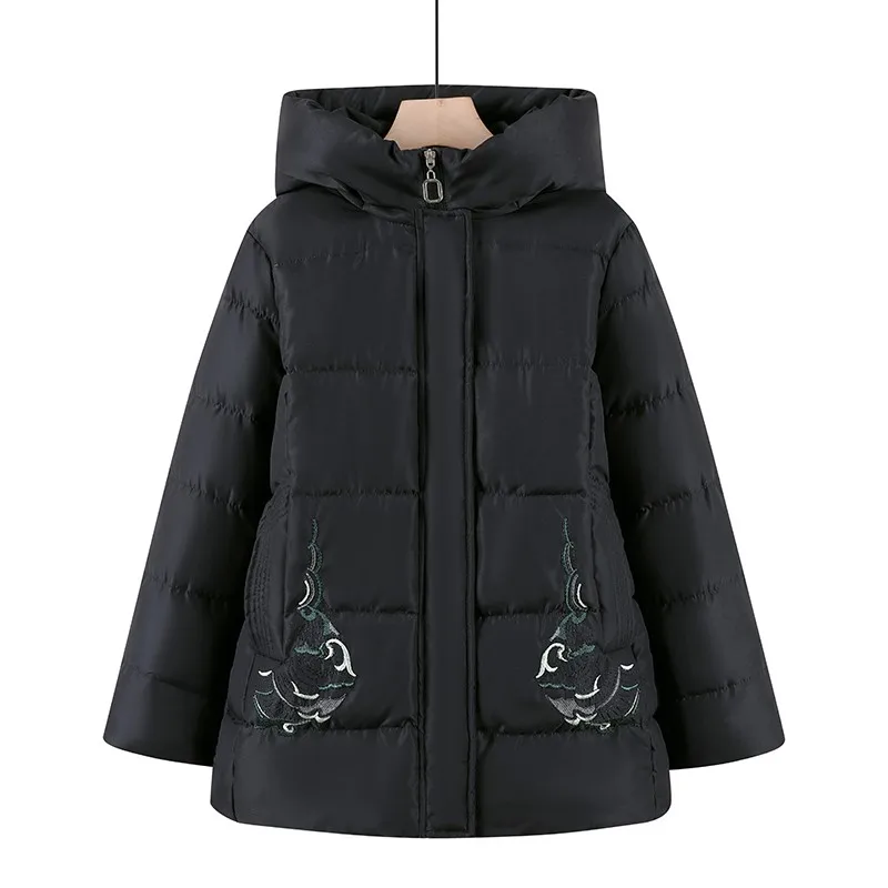 Down Cotton Clothes Jacket Embroidery and plush Solid Color Large Size Loose Winter Coat Hooded Femme