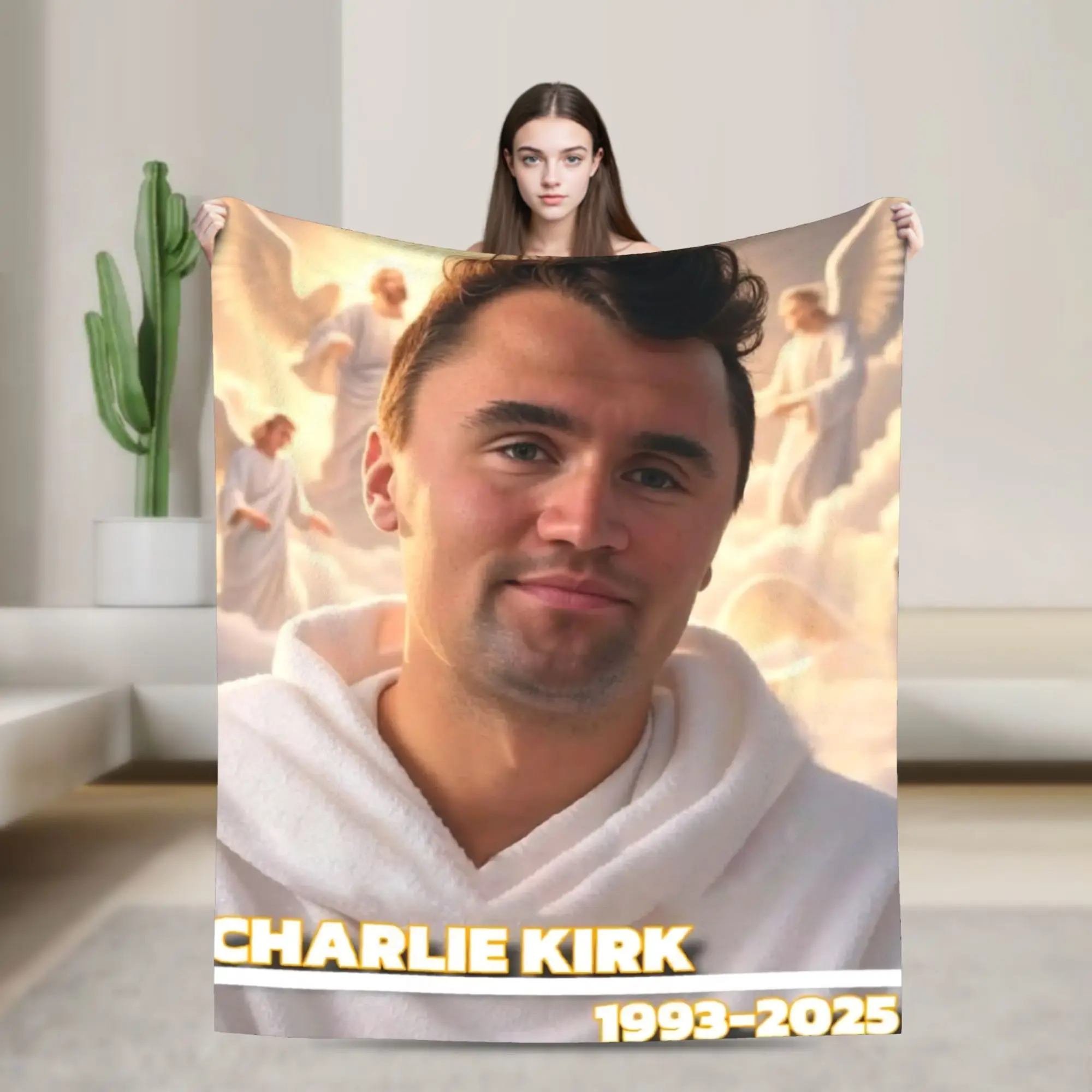 Charlie Kirk R.I.P Knitted Blanket Angel Meme Flannel Throw Blankets Summer Air Conditioning Printed Soft Warm Bedspreads,