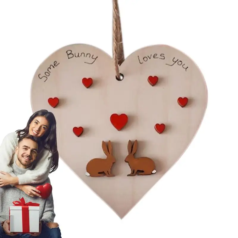 Heart Shaped Wooden Signs Symbolize Friendship Love And Family Affection Ornament Romantic Couples Bunny Birds Design Sign For