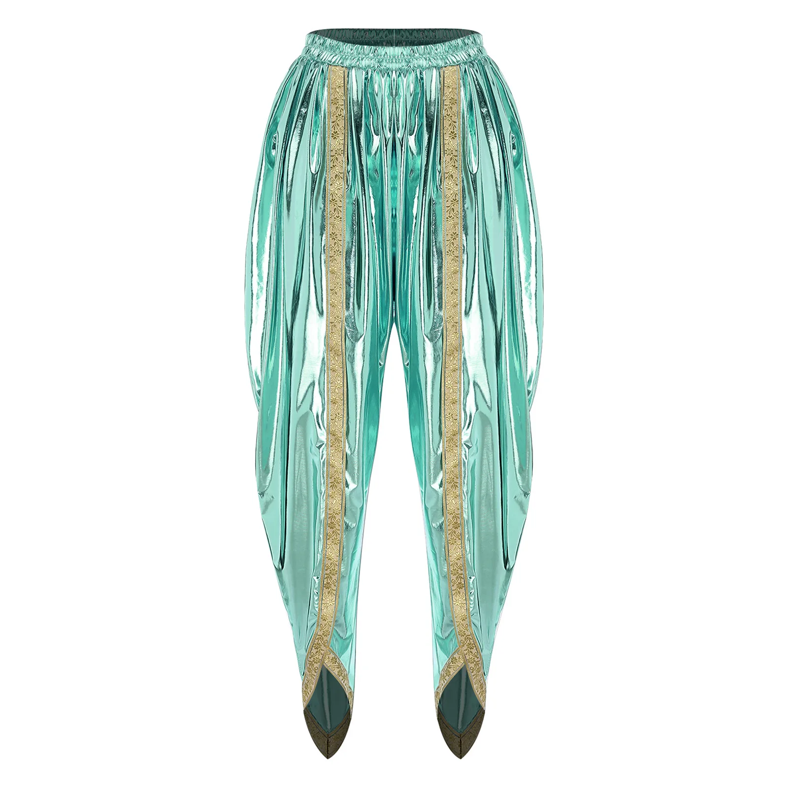 

Womens Luxurious Arabian Palazzo Harem Pants Elastic Waistband Metallic Indian Dhoti Pants for Festive Dance Parties Club Wear