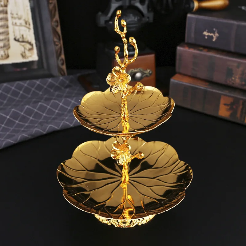 European Classical Style Gold Fruit Tray Home Living Room Coffee Table Two Levels Snack Fruit Tray Decoration Fruit Holder