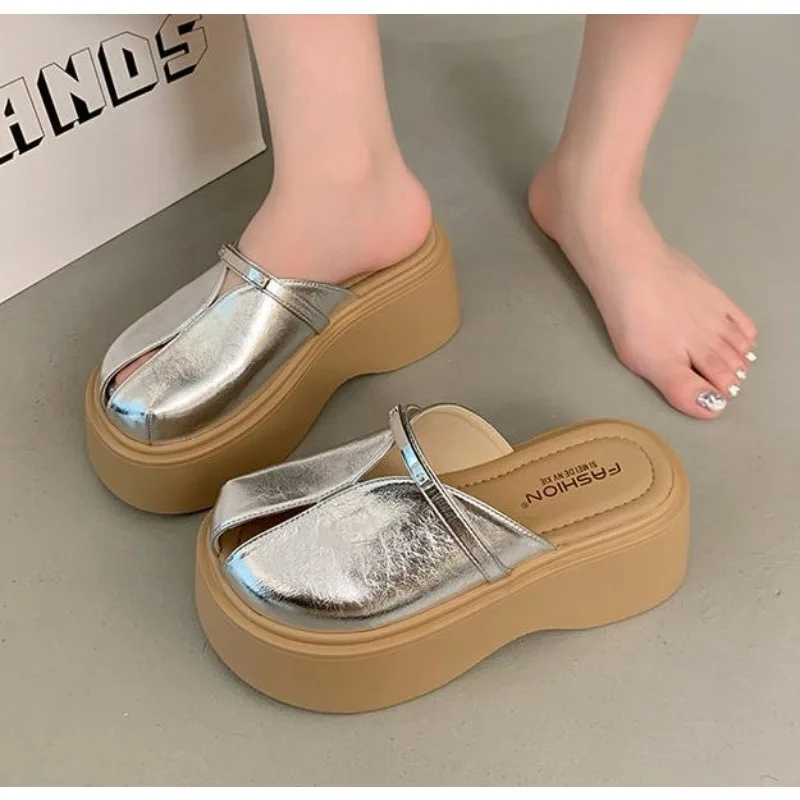 

Trifle Platform Heightened Baotou Mary Jane Semi-slippers Women's 2026 Summer New Casual Fashion Outward Wear Flip-flops
