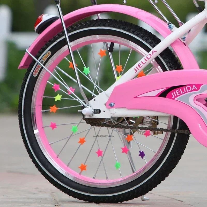 36Pcs/lot Colorful Kids Bike Luminous Spoke Clip Bicycle Safety Round Love Heart Star Wheel Decoration Beads Cycling Accessories