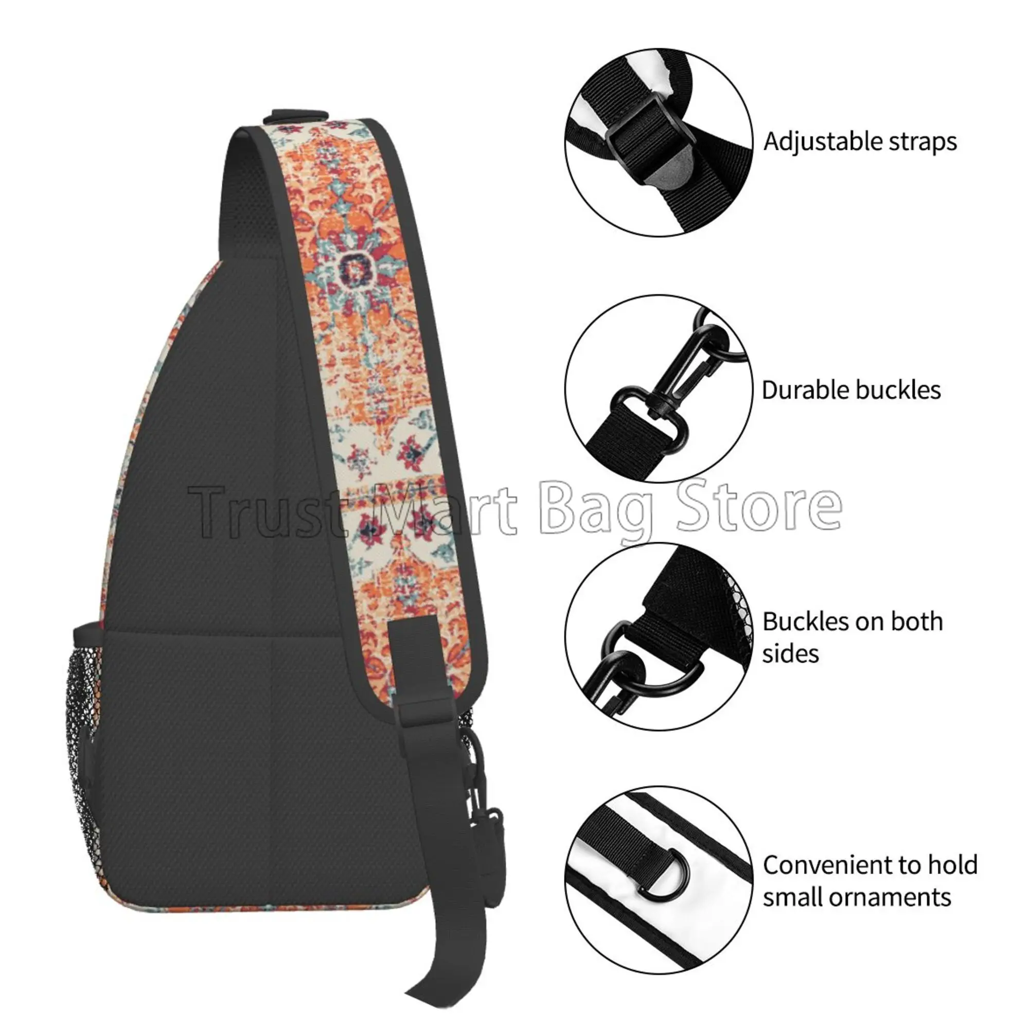 Terracota Asteca Padrão Crossbody Sling Mochila, Boho Travel Bag, Caminhadas Daypack, Unisex Casual Peito Ombro Daypack