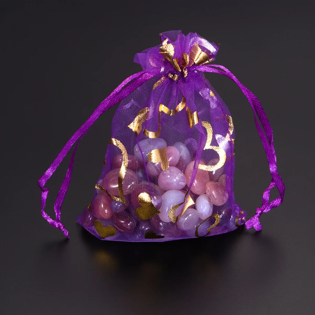 

100Pcs Heart Shape Drawstring Bags Premium Mesh Storage Pouches Party Favor Gift Bags Candy Pouch for Kids Children Purple