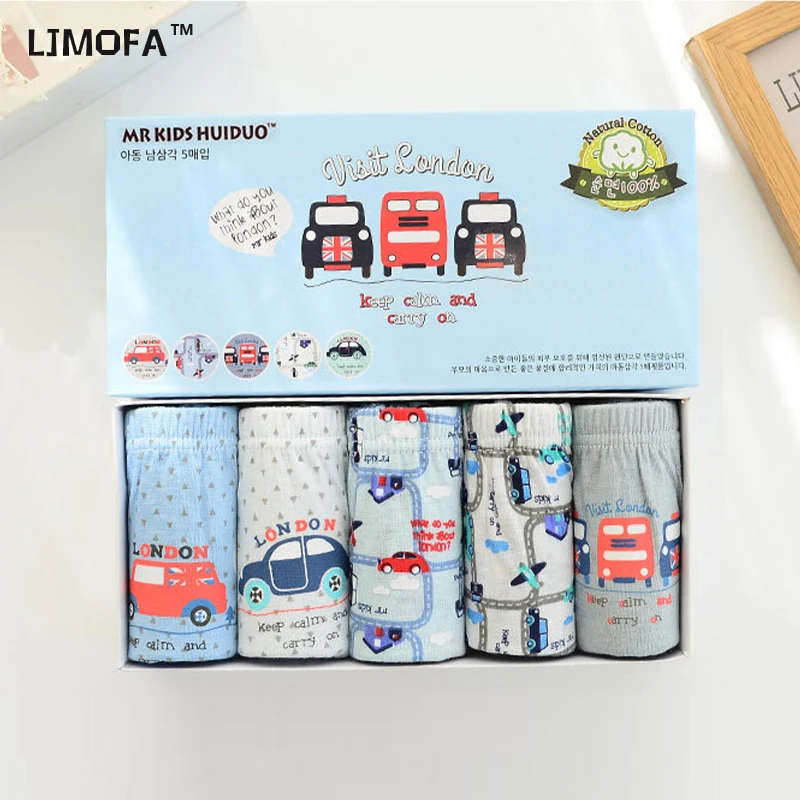 LJMOFA 5pcs/Lot Boys Panties Blue Cute Car Animals Cotton Comfortable Underwear Shorts Kids Briefs Clothes Children Pants B151