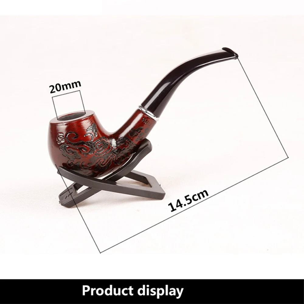 Red Handmade 14.5cm Length Classic Bent Wooden Smoking Pipe With Beautiful Carve Patterns Smoking Tobacco Dry Herb Pipes Gift