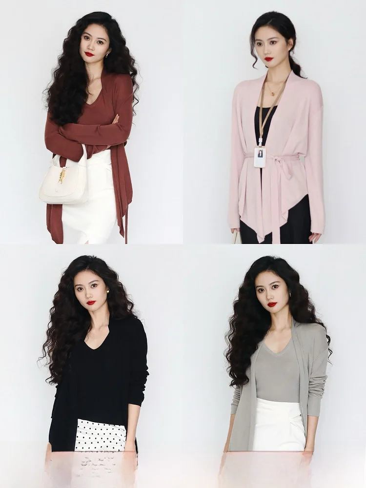 

TAIYANG OFFICE женский вязаный жилет с поясом, летний тонкий солнцезащитный кардиган с v-образным вырезом, длинное пальто миди све