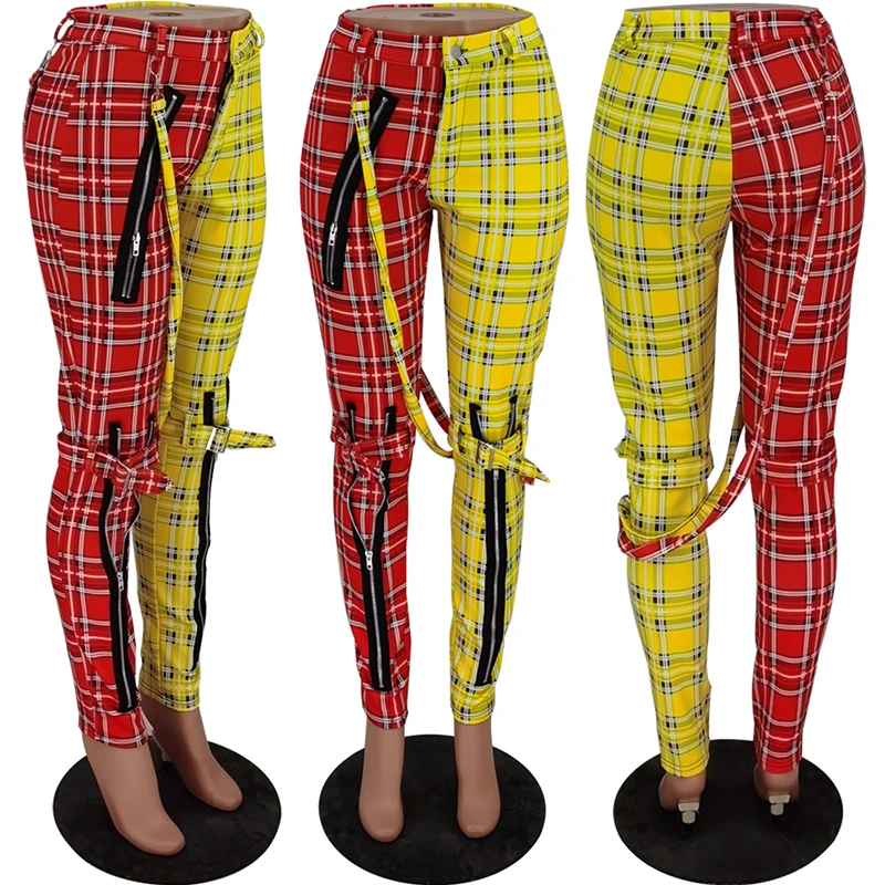 2023 Casual Plaid Pants Women Girl Zip Sweatpants Fall Winter Clothing Streetwear High Waist Sporty Trousers Patchwork Joggers