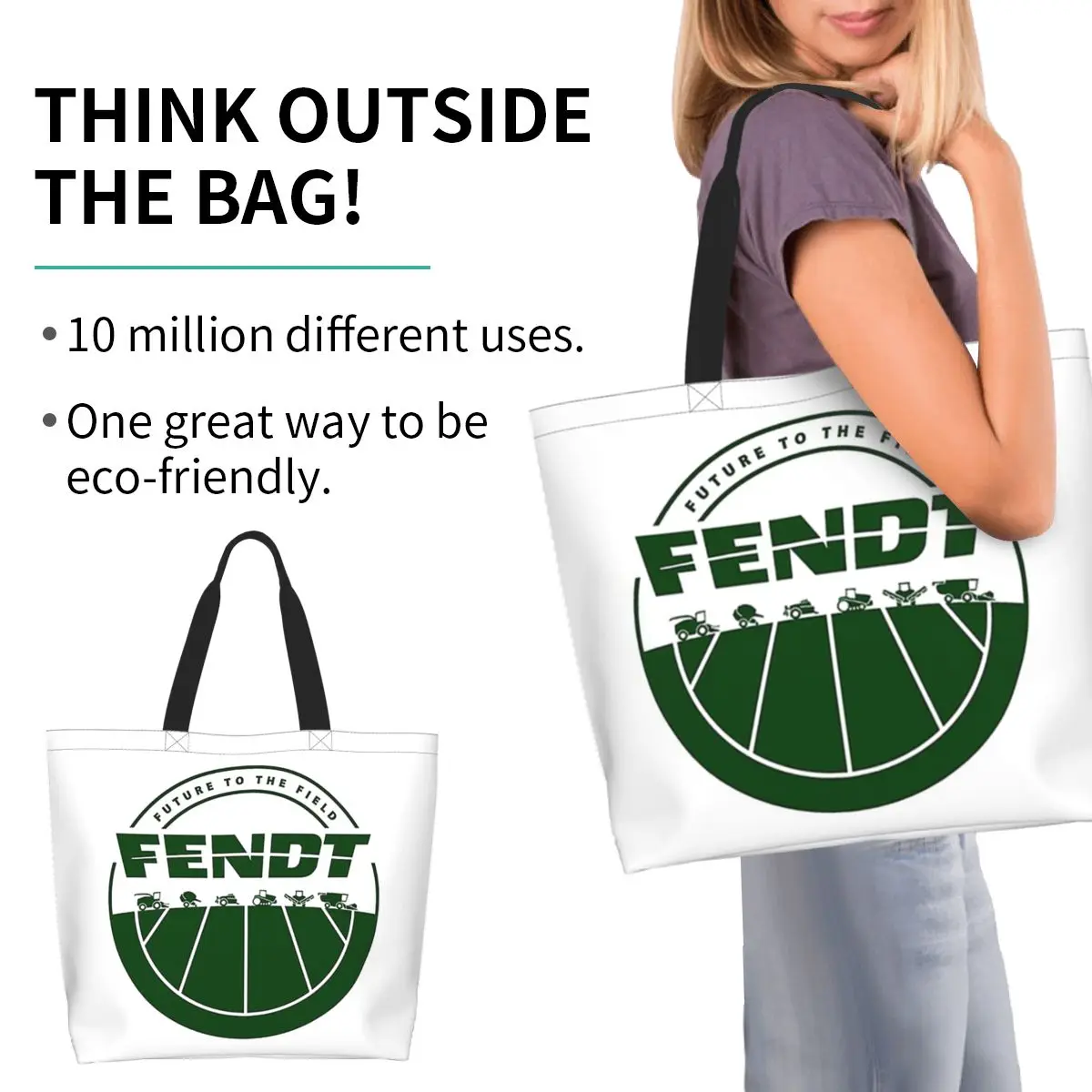 Future To Field Fendt Shopping Tote Bag Canvas Large Capacity Shoulder Bags Shopper Grocery Handbag for Women
