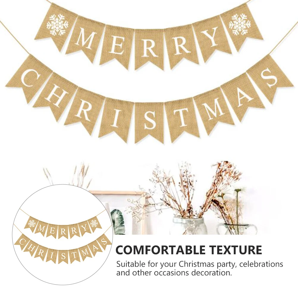 

1 pc Retro Hanging Ornament Premium Linen Christmas Banner Bright Colorful Party Decor Photo Prop Christmas Party Supplies