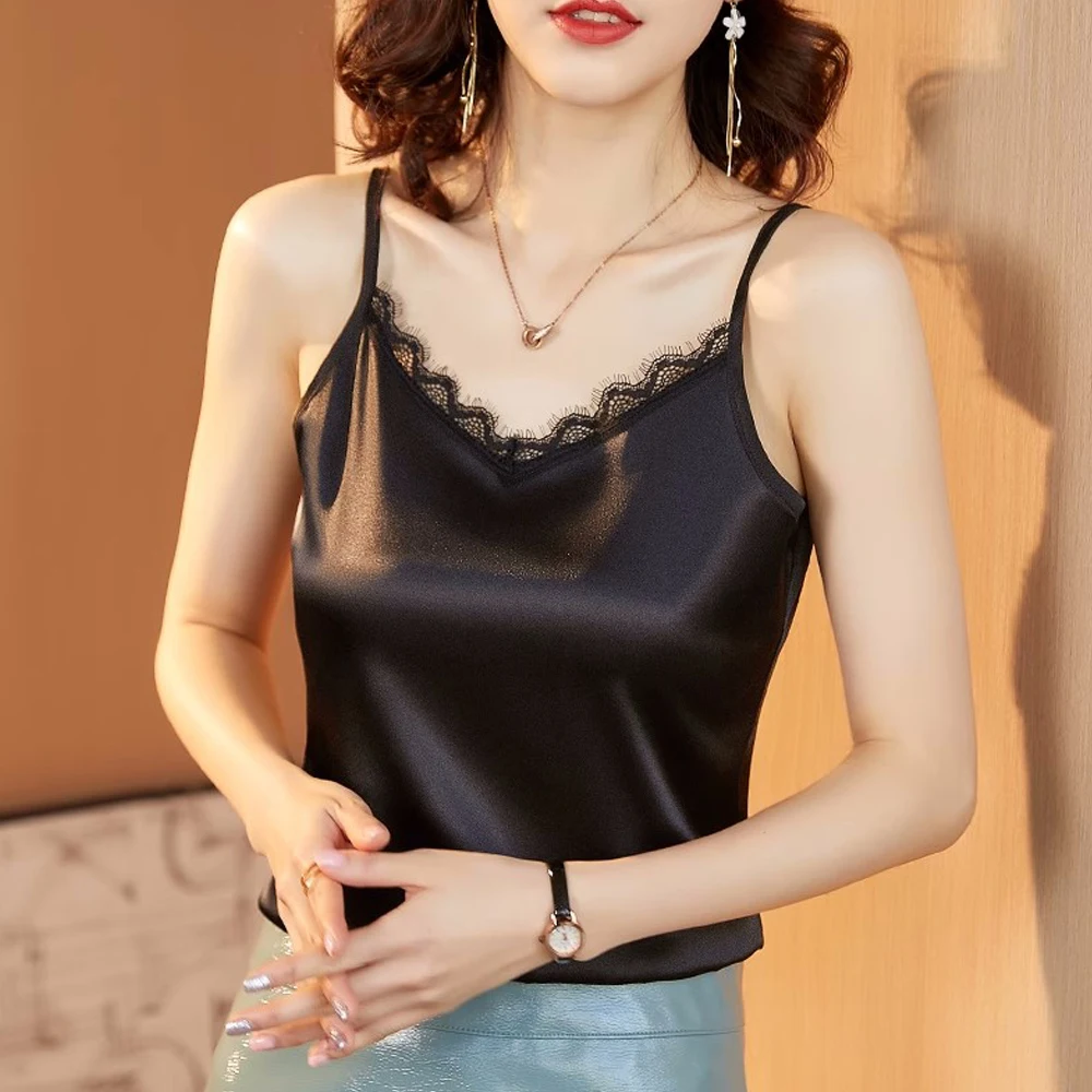 Fashion Summer Strap Tops Women Sexy Halter Sleeveless Satin Camisas Vest Tank Tops Women Camisole Slim Female Clothing 2024