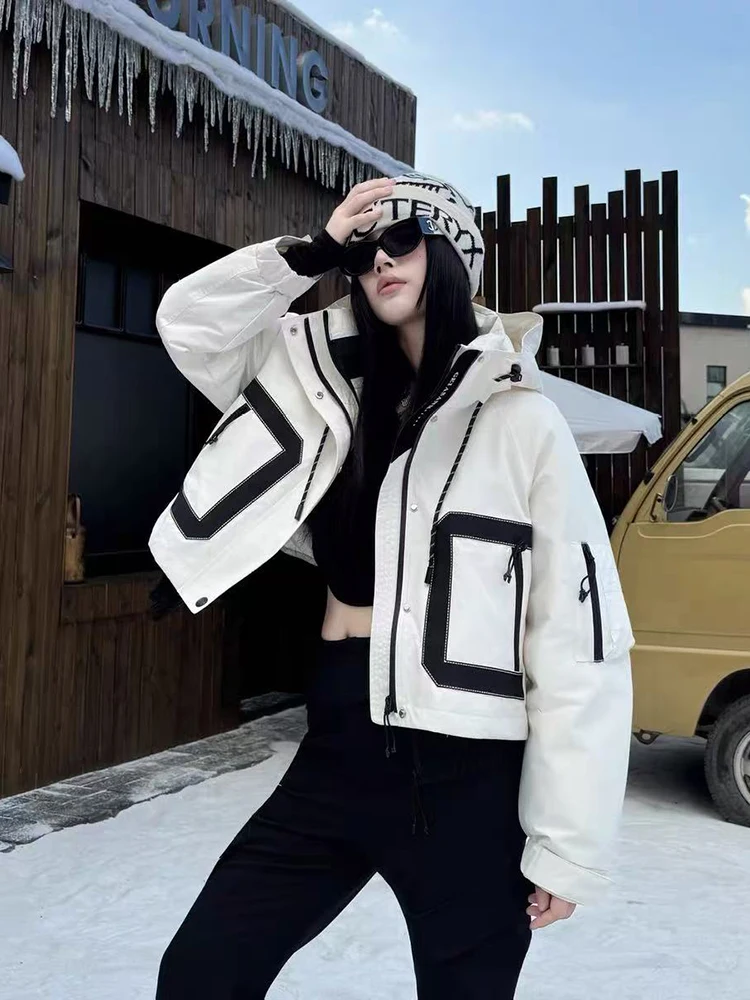 Chaqueta con capucha y forro interior extraíble para mujer, chaqueta acolchada gruesa y cálida de dos piezas, prendas de vestir Parker de plumón de pato blanco para invierno