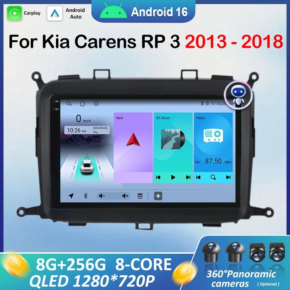 

Мультимедийный проигрыватель Android 16 для Kia Carens RP 3 2013-2018 с беспроводным CarPlay, сенсорным экраном, Wi-Fi и 4G