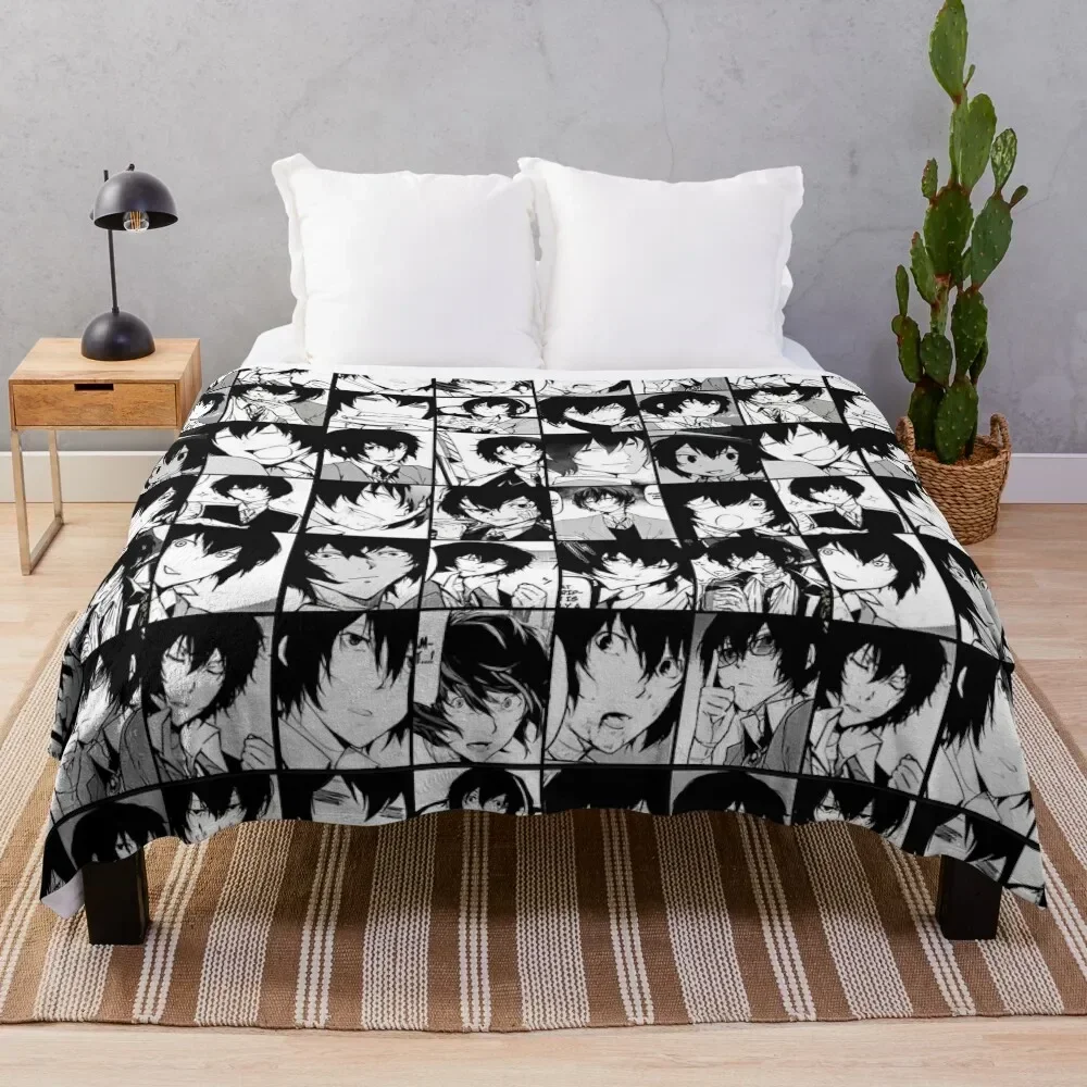 

Dazai osamu collage- manga black and white version Throw Blanket Compact Warm Blanket for Car Road Trip
