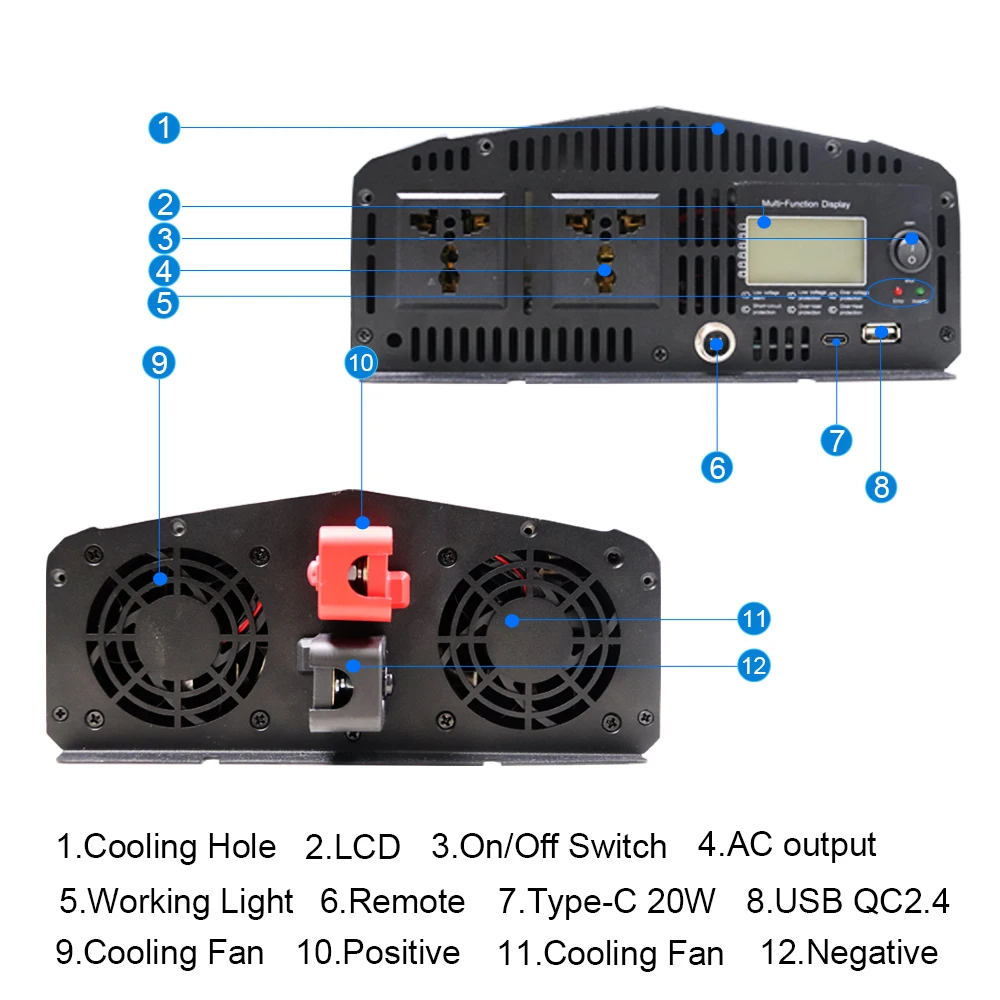 Low Frequency 1Kw 2Kw 3Kw 4Kw 5Kw 6Kw Dc 12v 24v 48v to Ac 110v 220v 230v Off Grid Pure Sine Wave Charger Solar Power Inverter - view 5