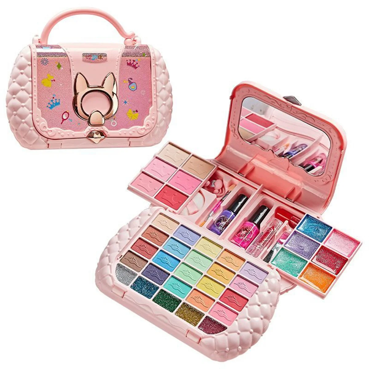 Kids Beauty Toys Makeup Kit Little Bag Washable Pretend Play Cosmetic Set Toys with Mirror Non- & Safe