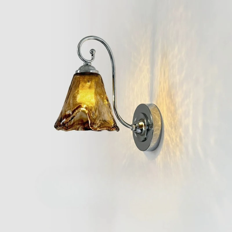 

Bedroom Bedside Wall Lamp Retro Glass Living Room Background Wall Light Study Corridor Aisle Balcony Interior Decoration Sconces