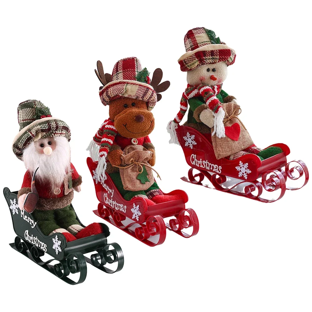 Christmas Sleigh Decor Cute Santa Reindeer Snowman Sleigh Figurines Home Christmas Party Tabletop Decorations Xmas Decor Access