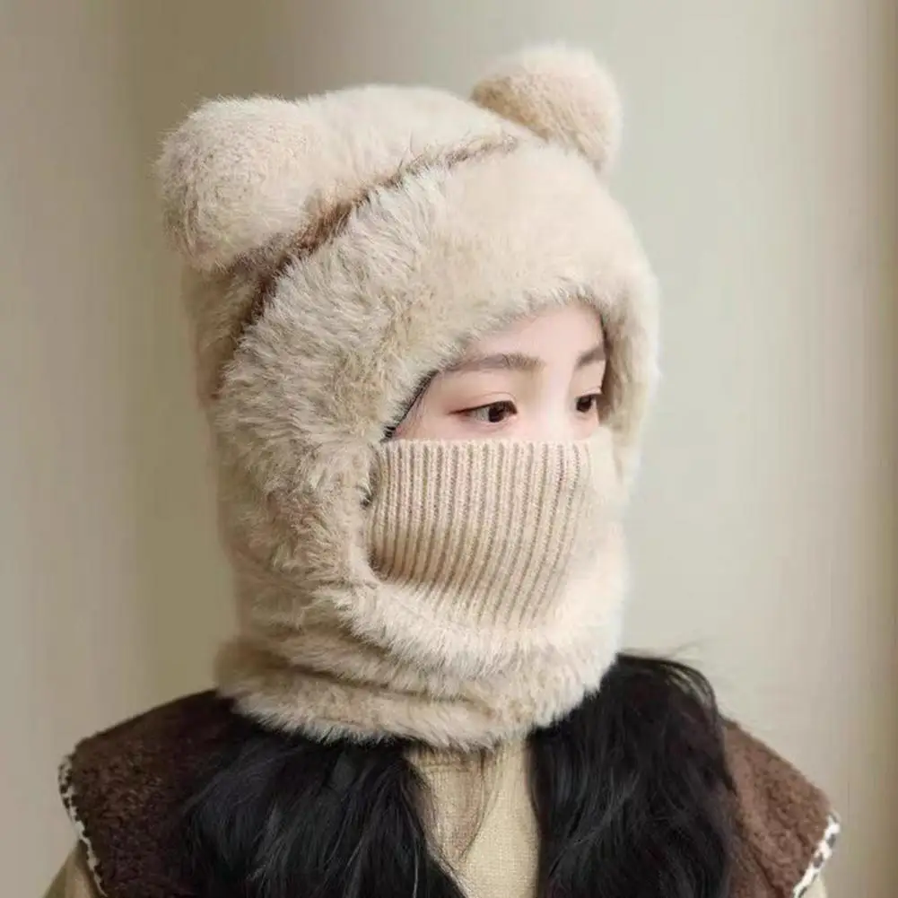 

Kids Cozy Knit Cap Warm Stylish Children's Woolen Knitted Hat with Face Guard Plush Ball Decor Windproof Ear for Winter