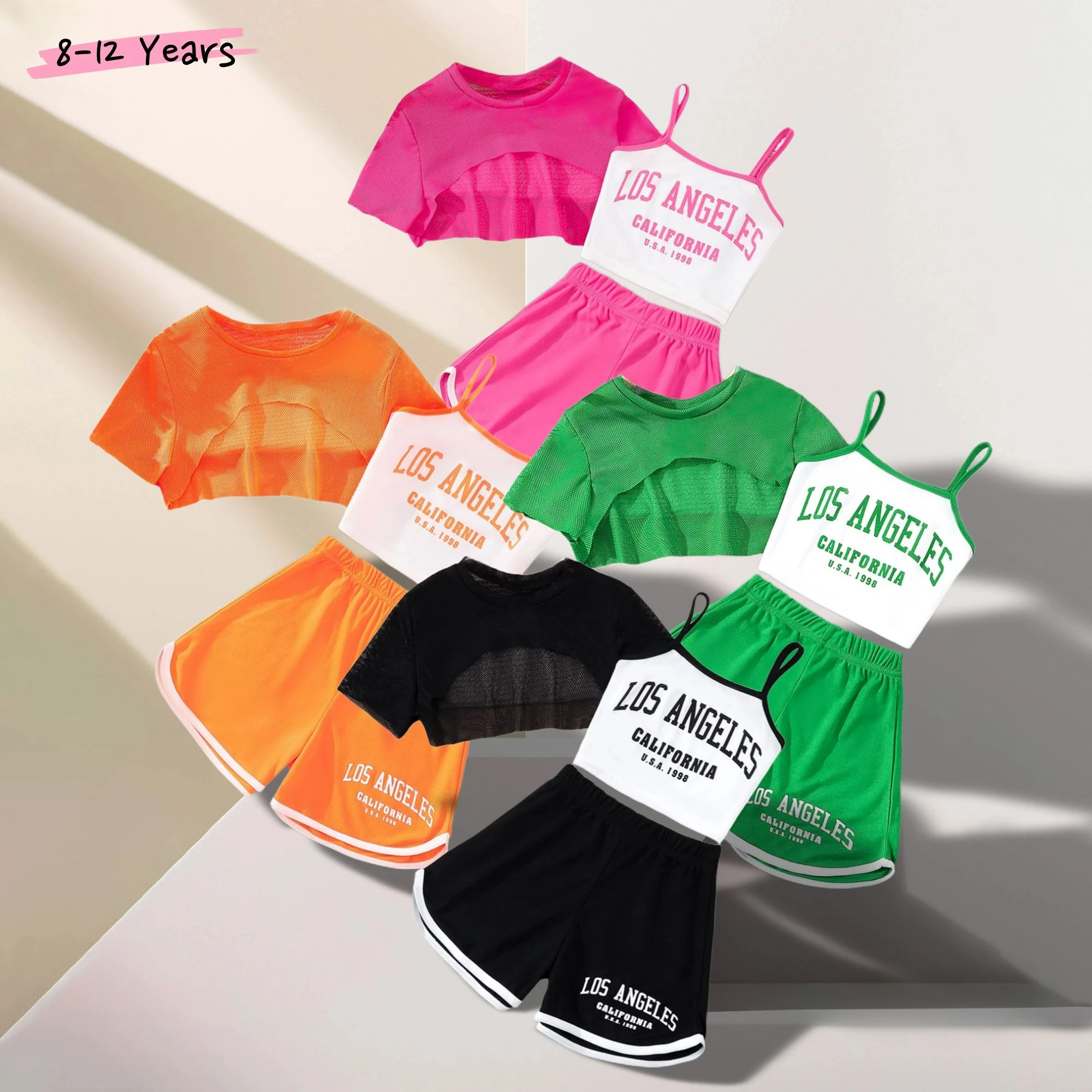 Summer Kids Girls Clothing Set 3 Pcs Tops+sling+short Pant Casual Bright Colors Children's Outfits Soft Sweet Girls Clothing