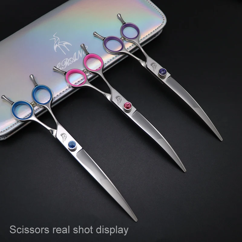Crane High-end 7.0/7.5 Inch Left Hand Curved Scissors Pet Dog Grooming Curved Shears VG10 Stainless Steel Pink/Blue/Purple Color