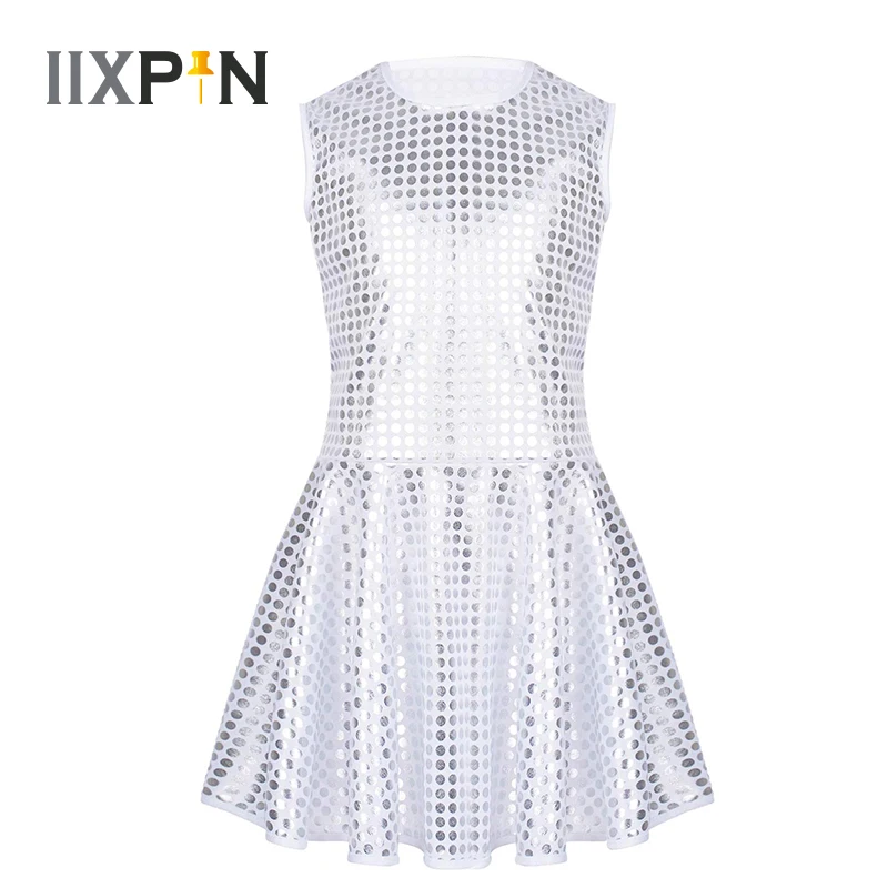 

Kids Girls Sleeveless Shiny Jazz Dance Costumes Hip Hop Clothing Sequins Dance Dress Stage Performance Wear Carnival Party Dress