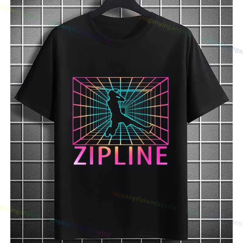 Koszulka z grafiką zjeżdżania na linie dla mężczyzn i kobiet, czysta bawełna, krótki rękaw, casualowa, sportowa, outdoorowa, modna odzież uliczna.