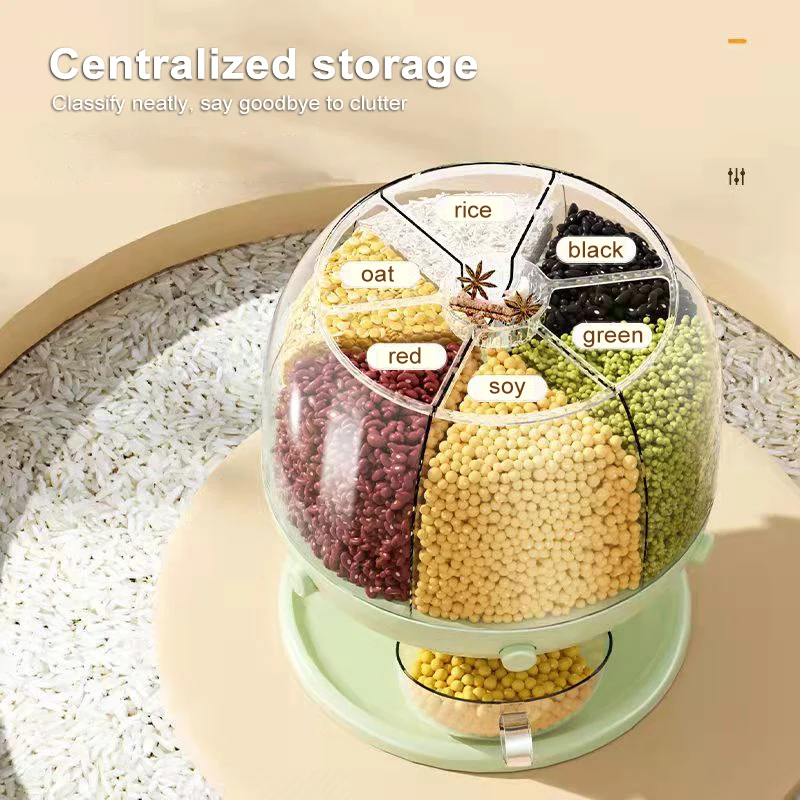 Large Food Storage Container 360° Rotating Rice Barrels Sealed Cereal Dispenser Rice Tank Grain Box Kitchen Storage Container