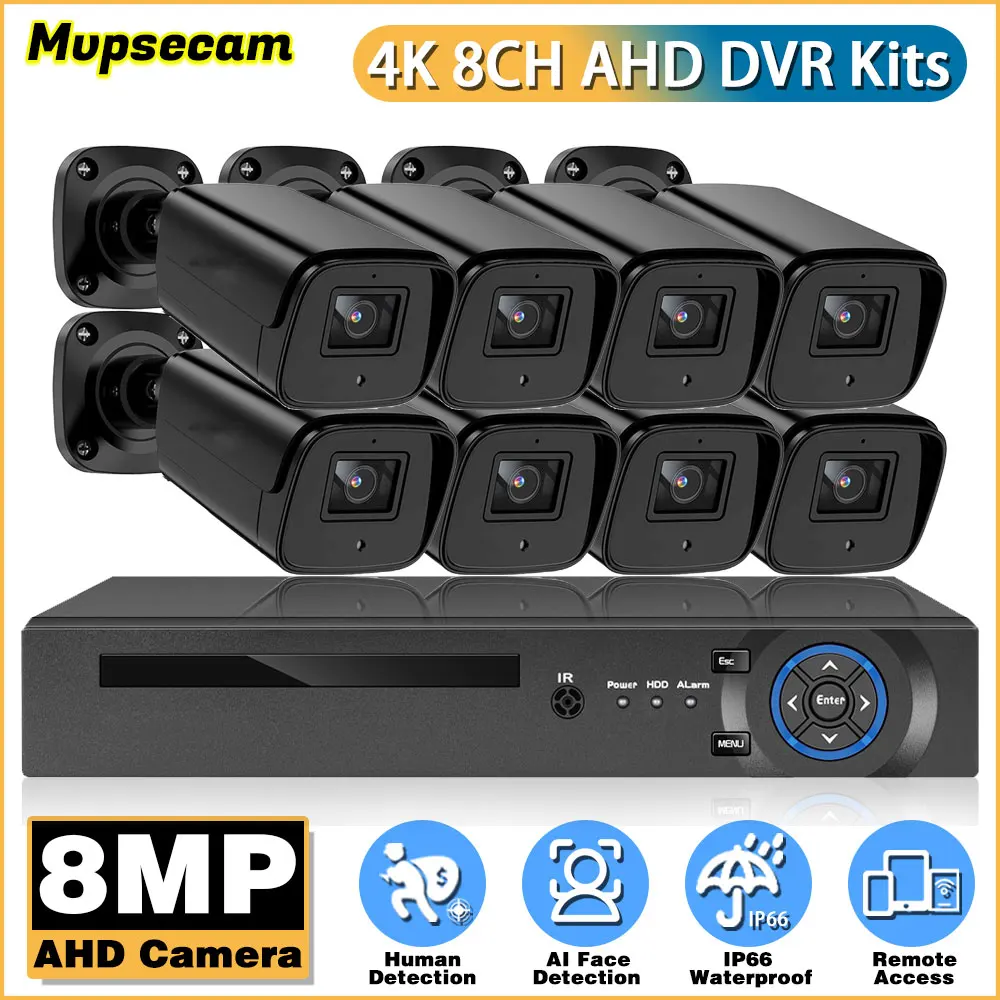 

4K 8CH 6in1 DVR System Kit 2/4/6/8Pcs 8MP HD Wired Outdoor AHD Cameras With IR Night Vision Human Detect Surveillance CCTV Kit