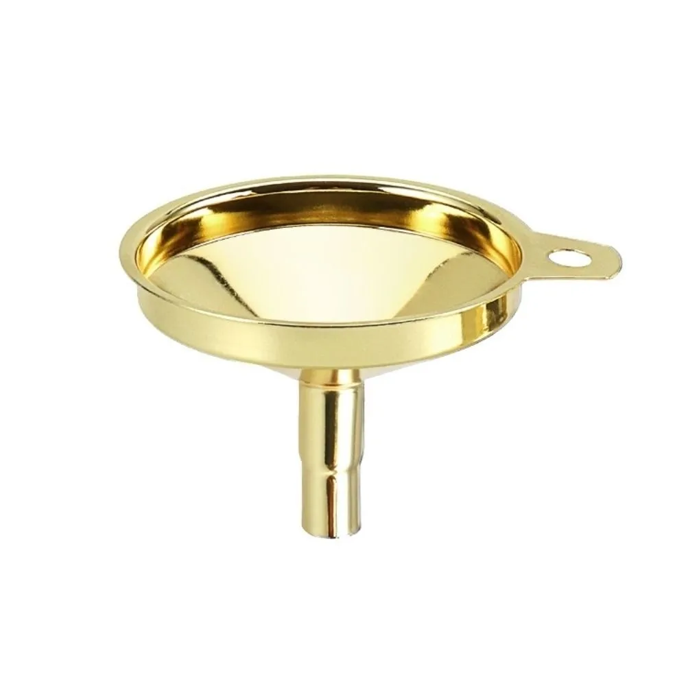 Stainless Steel Kitchen Funnel Metal Filter Gold Color Oil Liquid Funnel Functional Design Cone Shape Metal Funnel Home Use