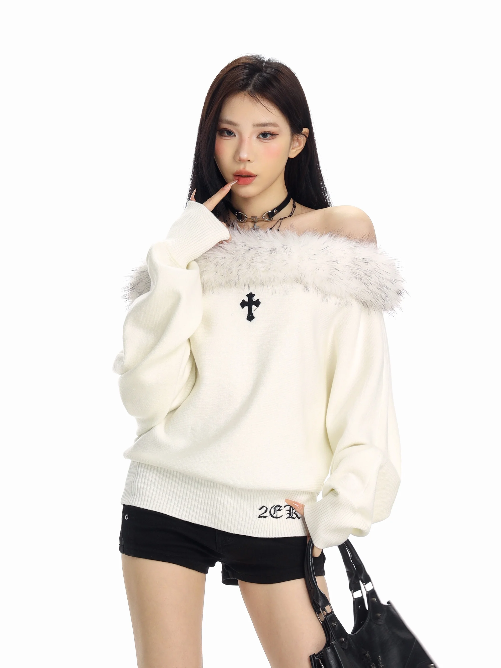 

Женский вязаный свитер в стиле ретро с открытыми плечами, перекрестным дизайном, утепленный, приталенный, с воротником-стойкой, длинными рукавами, для повседневной носки